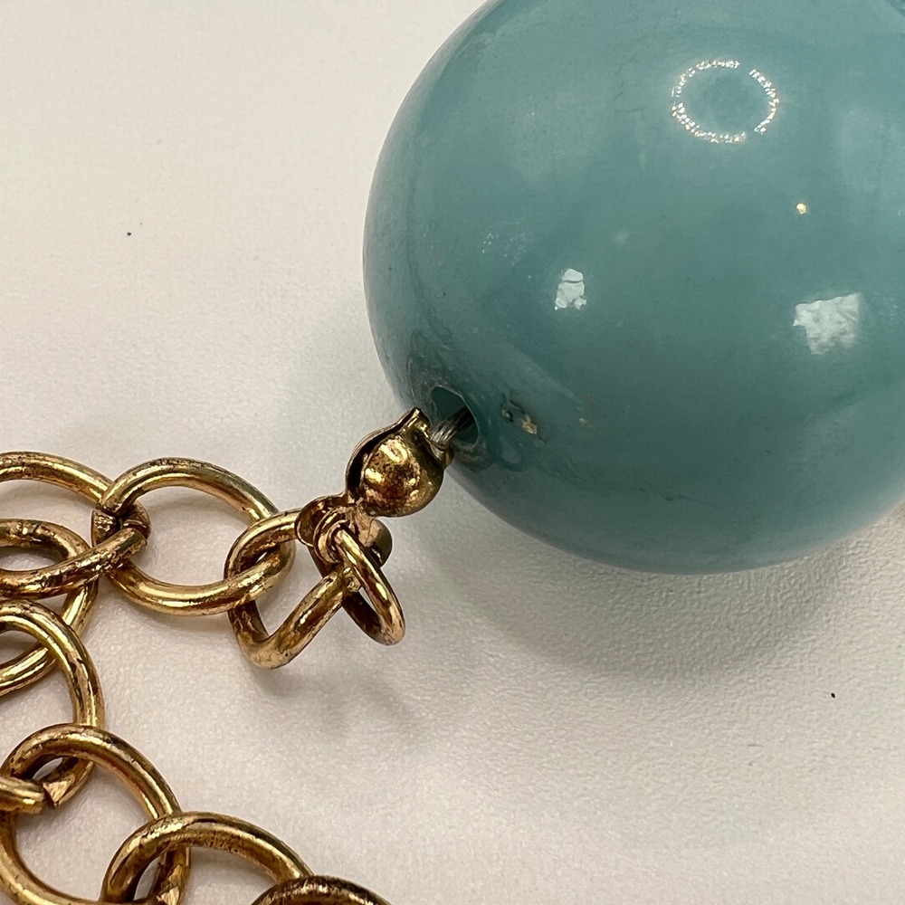 Lucia Statement Necklace Blue Gold Chunky Oversized Bead Knot Textured - Picture 4 of 9